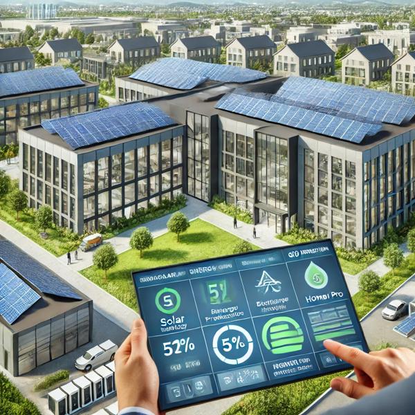 Net-Zero Energy Corporate Office Park with Solar Panels and Battery Storage