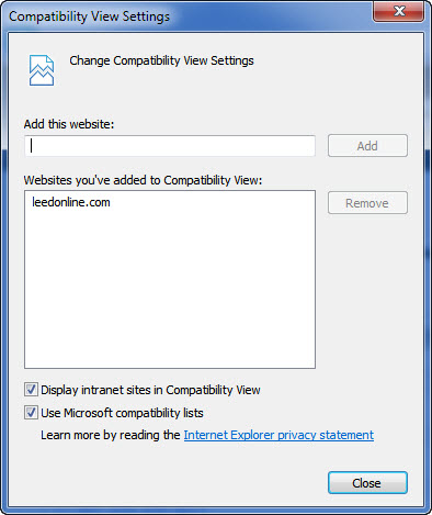 LEEDv4 Compatibility Mode internet explorer