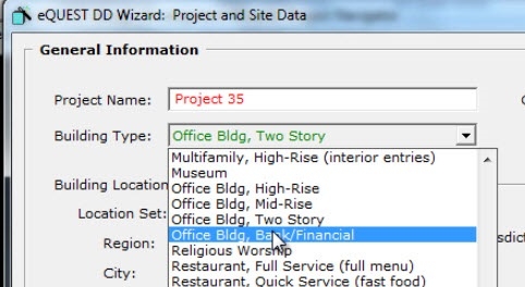 Select Building Type eQUEST