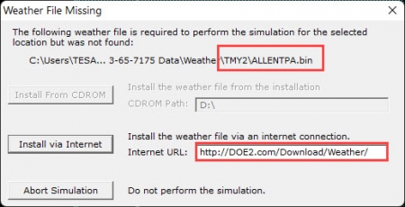 eQUEST weather file missing